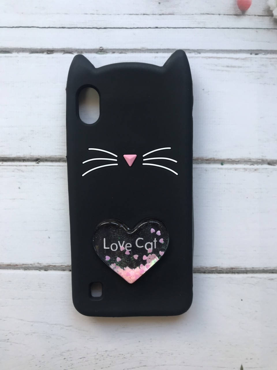 Силиконовый чехол 3D с переливающимися блёстками для Samsung Galaxy А10 (2019) А105 Кот чёрный, Черный