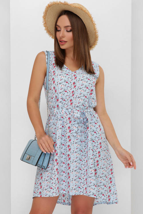 Летнее платье без рукавов 1889 50, Голубой 
Летнее платье без рукавов 1889 50, Голубой