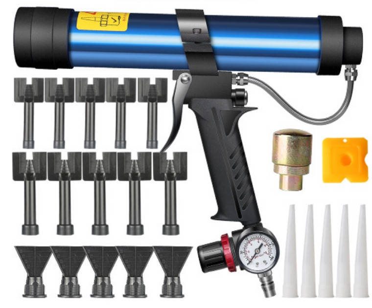 Регулируемый пневматический пистолет 310ml с манометром для выдавливания силикона, герметика, клея, шприц 
Регулируемый пневматический пистолет 310ml с манометром для выдавливания силикона, герметика, клея, шприц