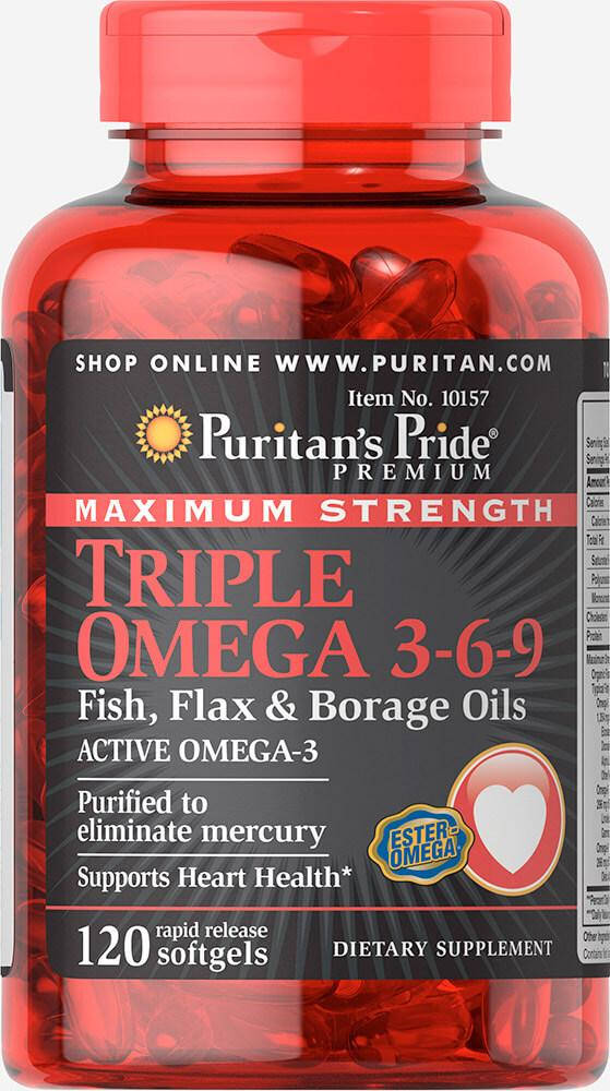 Тройная омега 3-6-9 (Maximum Strength Triple Omega 3-6-9 Fish, Flax & Borage Oils) 1200 мг 120 капсул
Тройная омега 3-6-9 (Maximum Strength Triple Omega 3-6-9 Fish, Flax & Borage Oils) 1200 мг 120 капсул