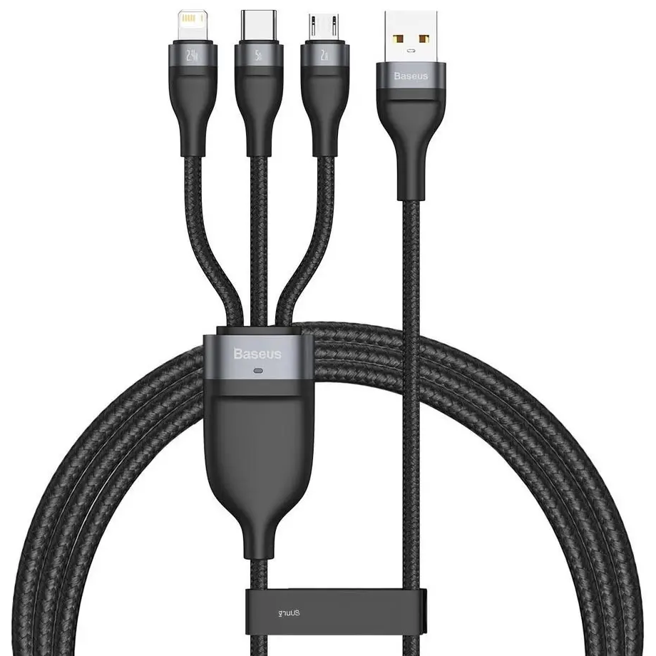 Кабель 3в1 с быстрой зарядкой MicroUSB+TypeC+Lightning 3-in-1 BASEUS |1.2м/5A/66W| Черный CA1T3-G1
Кабель 3в1 с быстрой зарядкой MicroUSB+TypeC+Lightning 3-in-1 BASEUS |1.2м/5A/66W| Черный CA1T3-G1