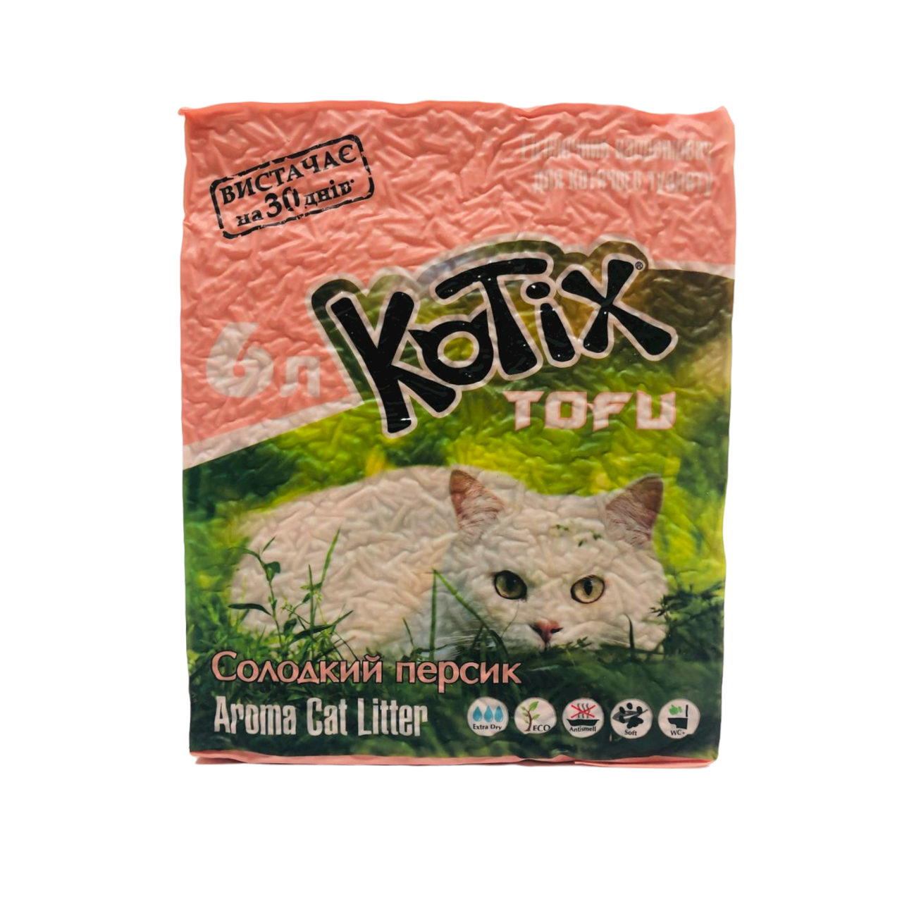Наполнитель для кошачьего туалета Kotix Тофу Соевый комкующий Сладкий персик 2.55 кг (6 л)
Наполнитель для кошачьего туалета Kotix Тофу Соевый комкующий Сладкий персик 2.55 кг (6 л)