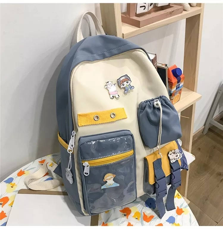 Рюкзак стильный для школы подростковый молодёжный водонепроницаемый со стикерами(Синий) 
Рюкзак стильный для школы подростковый молодёжный водонепроницаемый со стикерами(Синий)