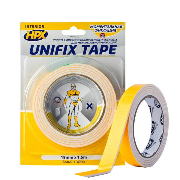 UNIFIX - 19 мм х 1,5м - толстая - 3мм монтажная лента (скотч) HPX для моментальной фиксации, белая, Белый
UNIFIX - 19 мм х 1,5м - толстая - 3мм монтажная лента (скотч) HPX для моментальной фиксации, белая, Белый