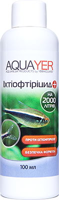 Средство против ихтиофтириоза (ихтик, манка) - AQUAYER Ихтиофтирицид, 100мл 
Средство против ихтиофтириоза (ихтик, манка) - AQUAYER Ихтиофтирицид, 100мл