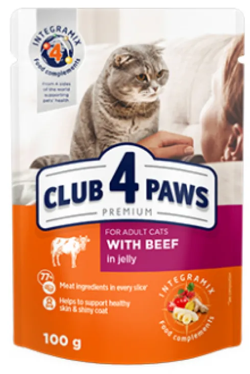 Клуб 4 Лапы влажный корм с говядиной в желе для кошек 0,1кг (Club 4 Paws Premium With Beef)
Клуб 4 Лапы влажный корм с говядиной в желе для кошек 0,1кг (Club 4 Paws Premium With Beef)
