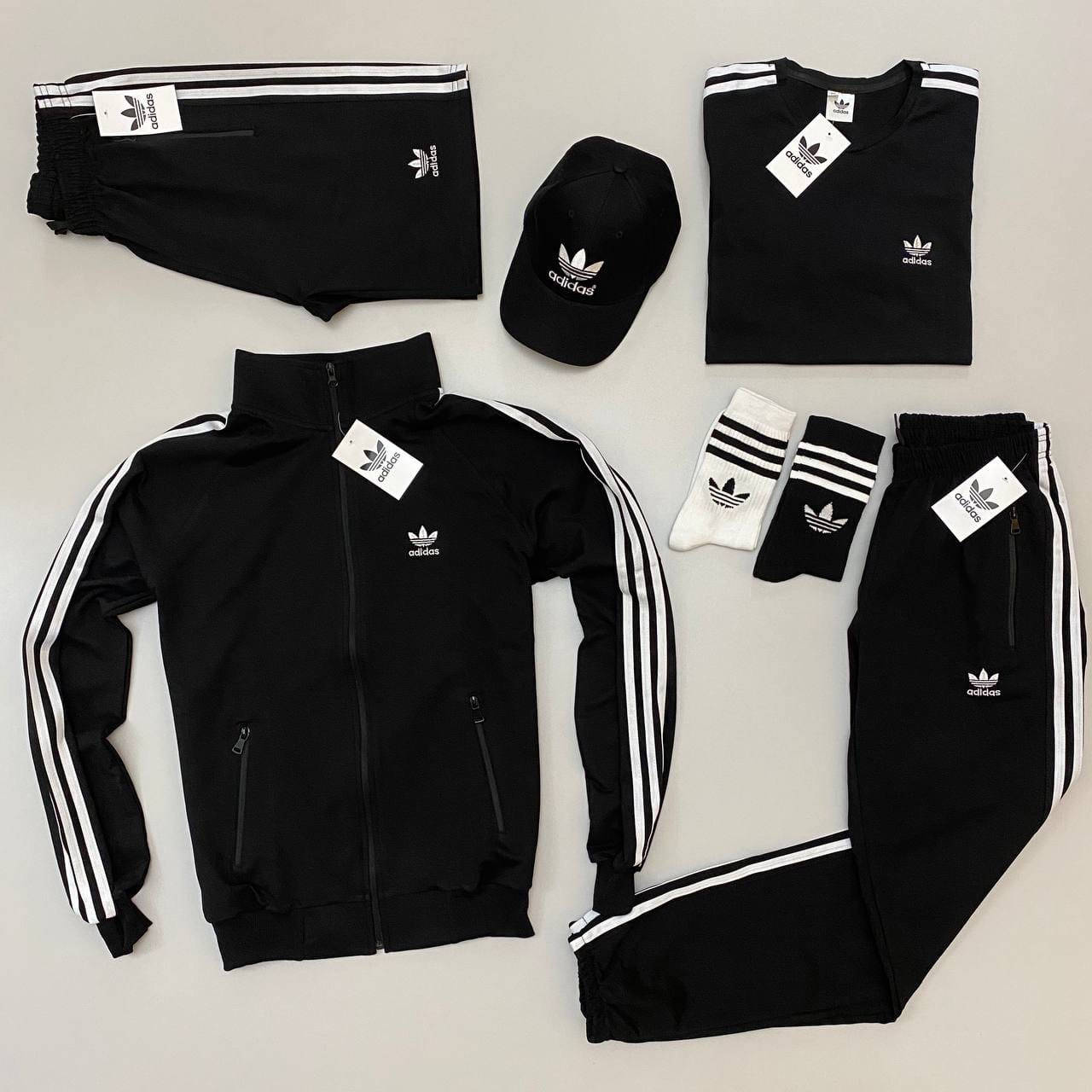 Спортивный костюм набор мужской Adidas 7 в1 черный - штаны, футболка, шорты, носки 2 пары, кепка. код KH-2124
Спортивный костюм набор мужской Adidas 7 в1 черный - штаны, футболка, шорты, носки 2 пары, кепка. код KH-2124