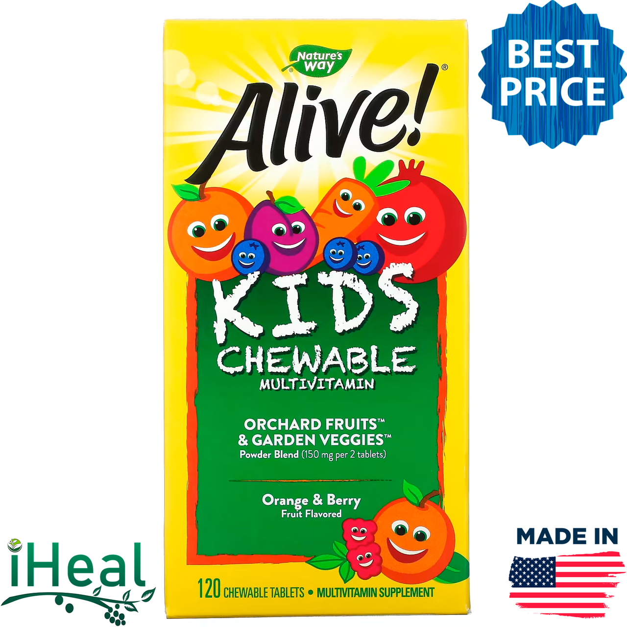 Nature's Way, Alive! комплекс мультивитаминов для детей, со вкусом апельсина и ягод, 120 жевательных таблеток
Nature's Way, Alive! комплекс мультивитаминов для детей, со вкусом апельсина и ягод, 120 жевательных таблеток