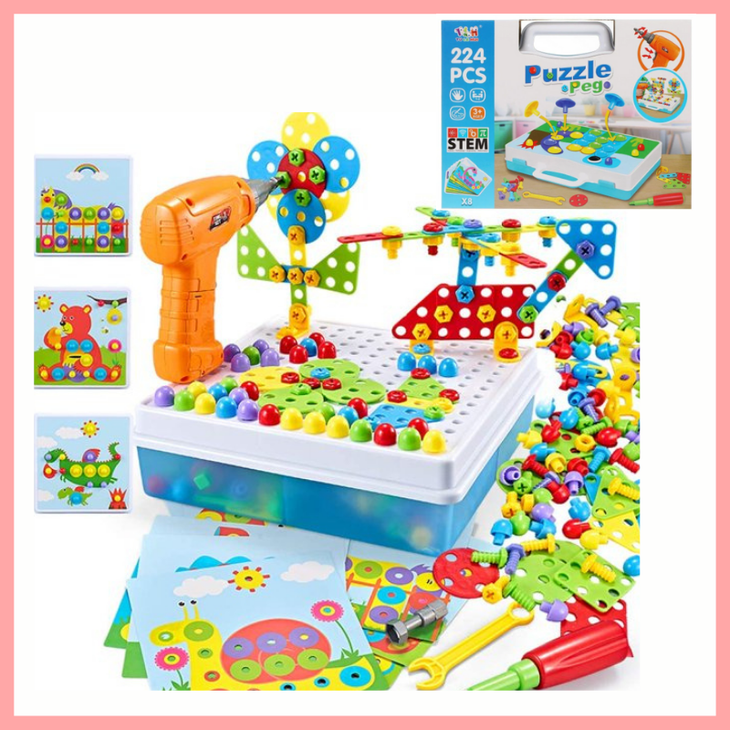 Детский конструктор мозаика Puzzle peg с шуруповертом в чемодане 224 детали | Мозаика с шуруповертом
Детский конструктор мозаика Puzzle peg с шуруповертом в чемодане 224 детали | Мозаика с шуруповертом