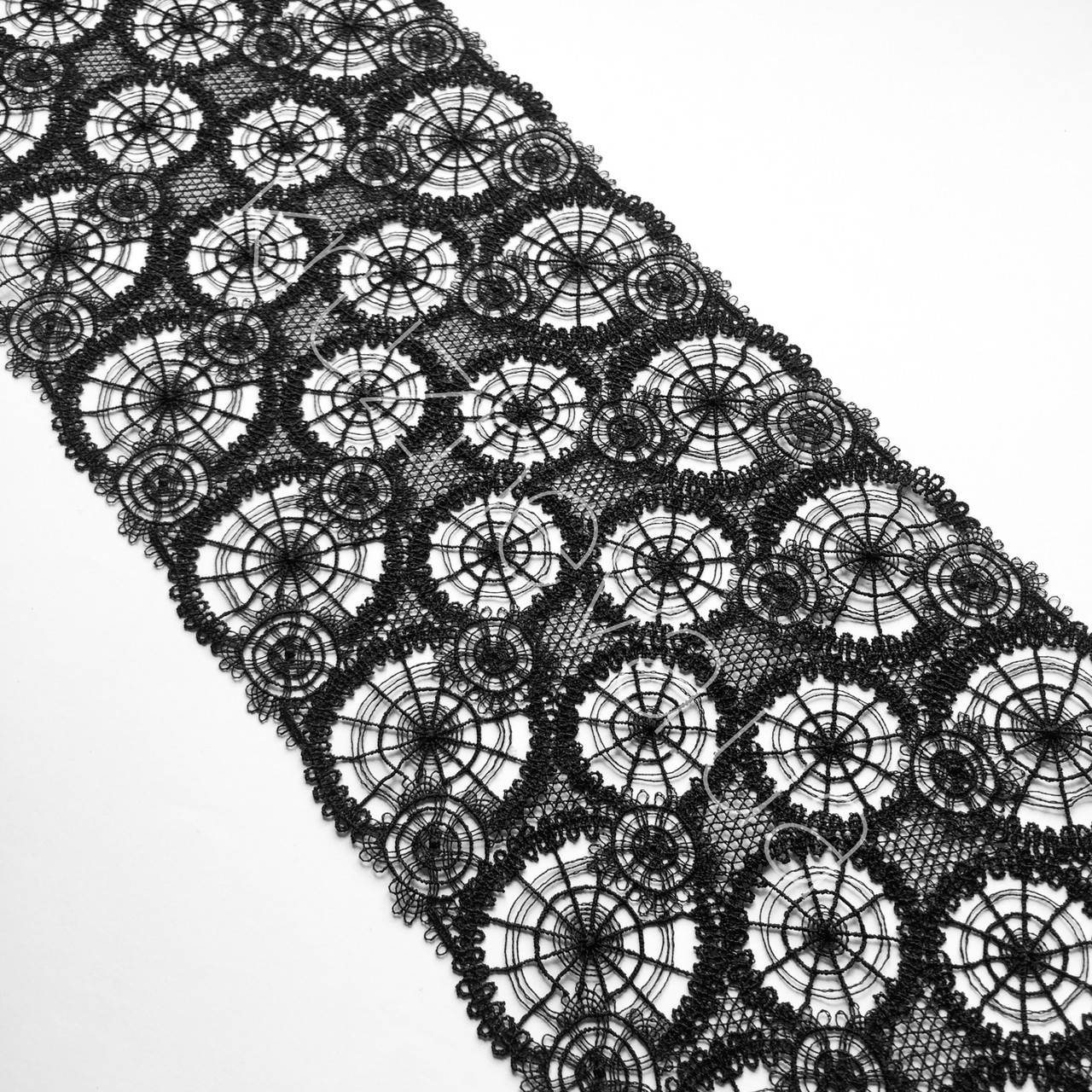 Ажурное кружево макраме черного цвета, ширина 16 см., Черный 
Ажурное кружево макраме черного цвета, ширина 16 см., Черный