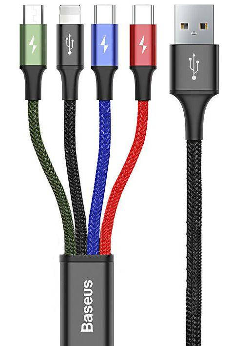 Кабель USB Baseus Rapid Series 4in1 micro USB/Lightning/2xType-C Cable Black (CA1T4-B01), Черный
Кабель USB Baseus Rapid Series 4in1 micro USB/Lightning/2xType-C Cable Black (CA1T4-B01), Черный