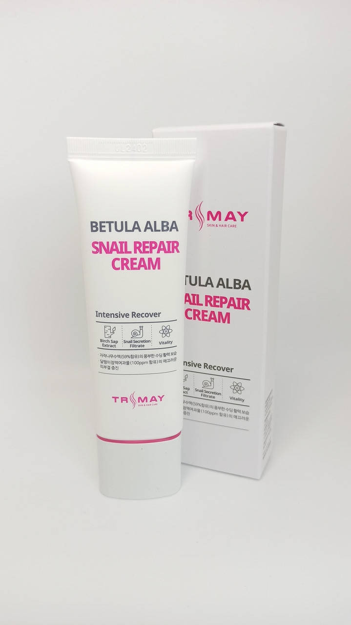 Заживляющий крем с берёзовым соком и муцином улитки Trimay Snail Repair Betula Alba Cream
Заживляющий крем с берёзовым соком и муцином улитки Trimay Snail Repair Betula Alba Cream