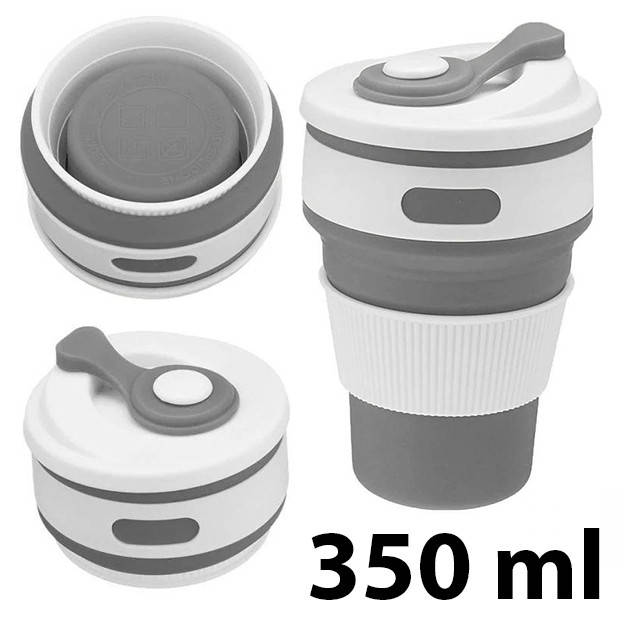 Многоразовая силиконовая складная эко термокружка термочашка с крышкой герметичная для кофе чая, Серый 
Многоразовая силиконовая складная эко термокружка термочашка с крышкой герметичная для кофе чая, Серый