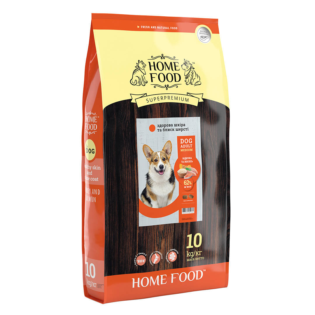 Сухой корм HOME FOOD для взрослых собак MEDIUM Здоровая кожа и блеск шерсти - Индейка и лосось 10 кг
Сухой корм HOME FOOD для взрослых собак MEDIUM Здоровая кожа и блеск шерсти - Индейка и лосось 10 кг