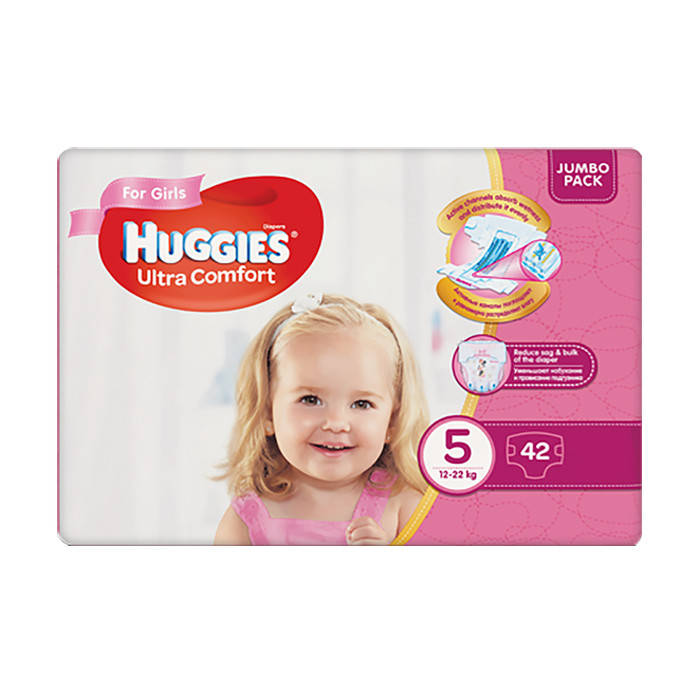 Подгузники детские Huggies Ultra Comfort 5 (12-22 кг) 42 шт. GIRL, Белый