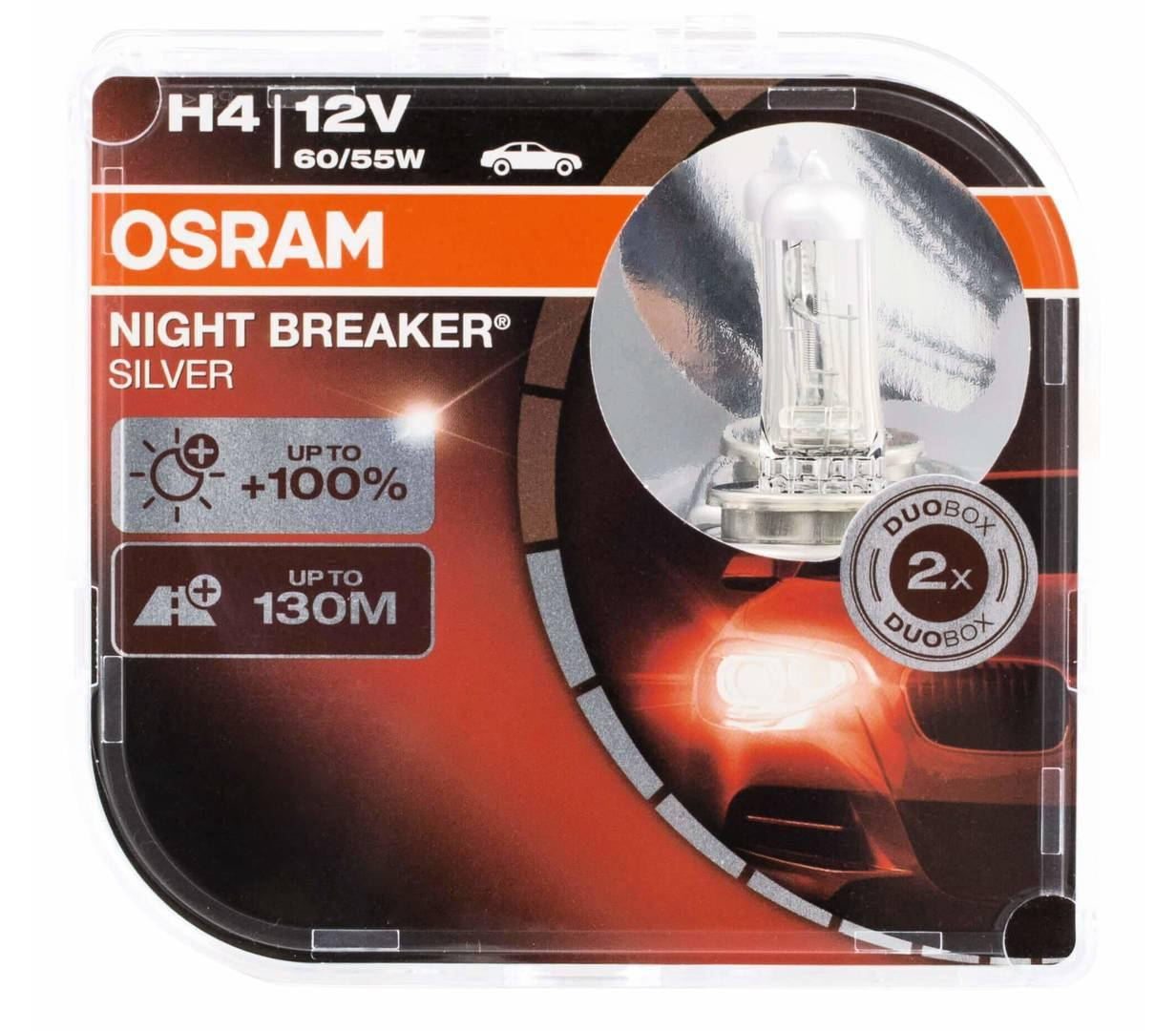 Галогенная лампа OSRAM Night Breaker Silver +100 H4 60/55W 12V P43t Duo box 64193NBS-HCB
Галогенная лампа OSRAM Night Breaker Silver +100 H4 60/55W 12V P43t Duo box 64193NBS-HCB