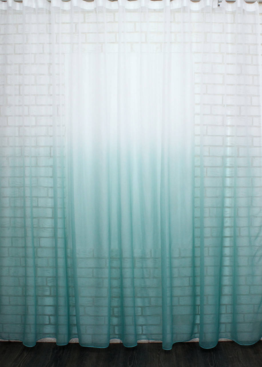 Тюль растяжка "Омбре" на батисте (под лён) с утяжелителем, цвет бирюзовий с белым. Код 517т, Бирюзовый 
Тюль растяжка "Омбре" на батисте (под лён) с утяжелителем, цвет бирюзовий с белым. Код 517т, Бирюзовый