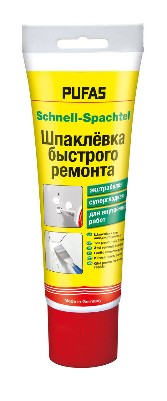 Шпаклёвка быстрого ремонта Pufas Schnell-Spachtel 400 г, Белый 
Шпаклёвка быстрого ремонта Pufas Schnell-Spachtel 400 г, Белый