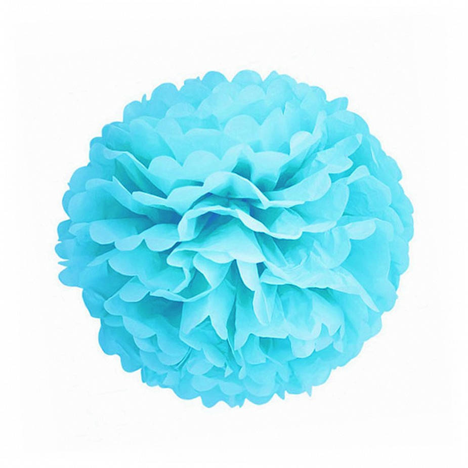 Помпон голубой из бумаги 10 см.