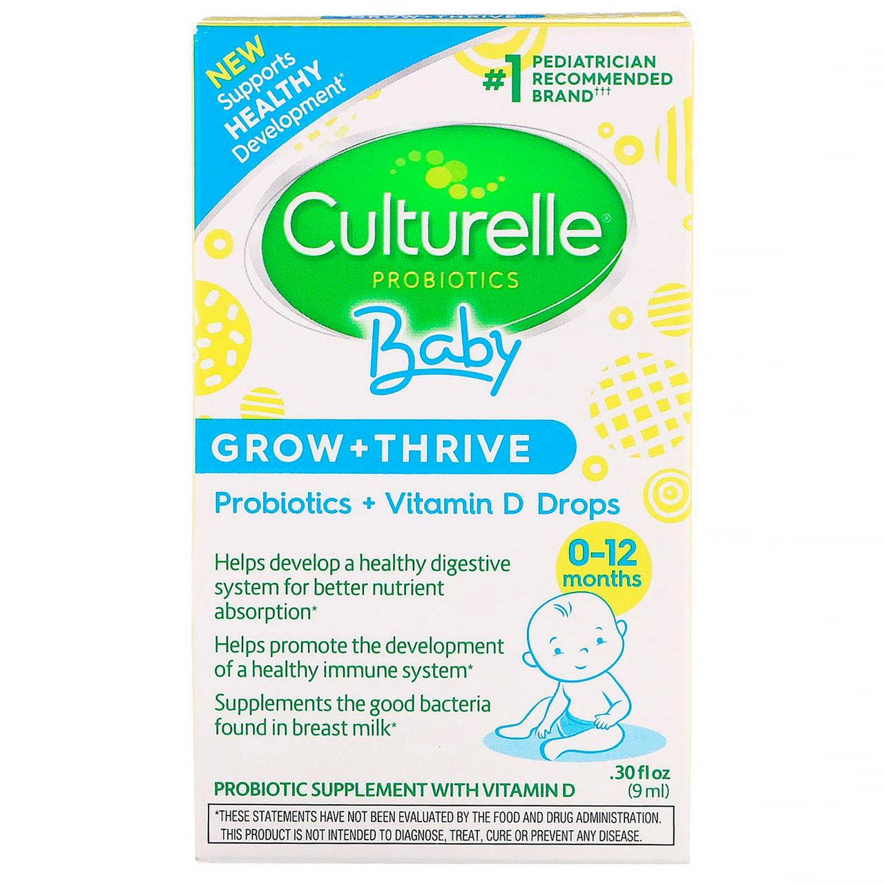 Culturelle, Probiotics, Baby, Grow + Thrive, Probiotics + Vitamin D Drops, 0-12 Months, .30 fl oz 9 ml,,
Culturelle, Probiotics, Baby, Grow + Thrive, Probiotics + Vitamin D Drops, 0-12 Months, .30 fl oz 9 ml,,