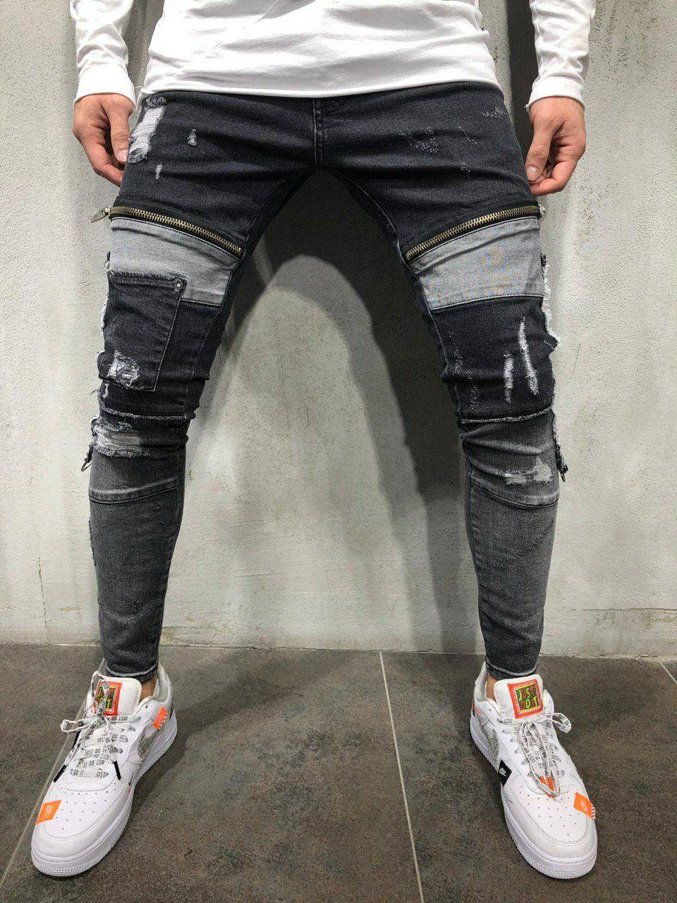 Мужские стильные Джинсы чёрные с замаками, зауженные с карманами
Мужские стильные Джинсы чёрные с замаками, зауженные с карманами