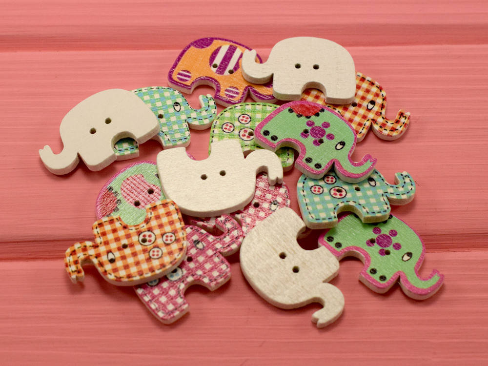 Пуговки "Слоники цветные" деревянные (5 шт.), Разные цвета
Пуговки "Слоники цветные" деревянные (5 шт.), Разные цвета