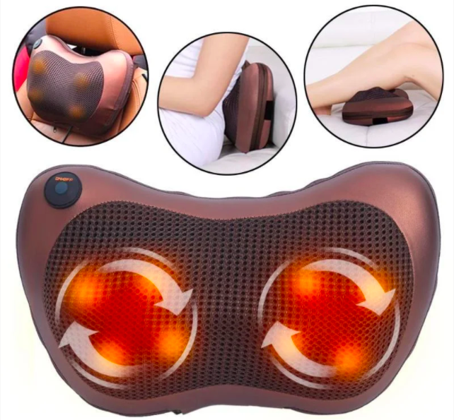 Массажная подушка Massage Pillow 8028 для головы и шеи Массажер Подушка для Массажа в авто Роликовый массажер