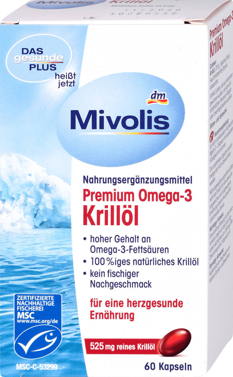 Омега 3 Mivolis Krillöl 60шт Натуральное крилевое масло Омега-3 жирных кислот DHA и EPA
Омега 3 Mivolis Krillöl 60шт Натуральное крилевое масло Омега-3 жирных кислот DHA и EPA