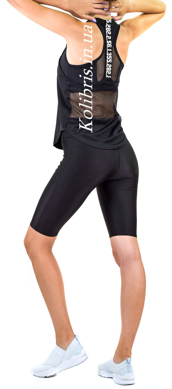 Костюм женский спортивный для зала из черного бифлекса 48, Черный 
Костюм женский спортивный для зала из черного бифлекса 48, Черный