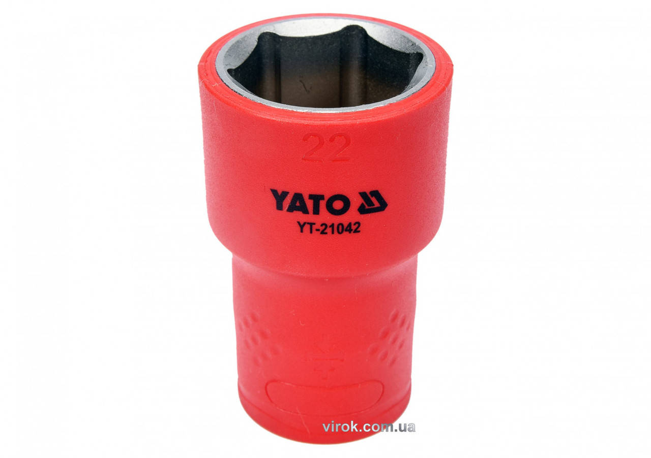 Головка торцевая шестигранная диэлектрическая YATO 1/2" М22 х 55/38 мм VDE до 1000 В YT-21042
Головка торцевая шестигранная диэлектрическая YATO 1/2" М22 х 55/38 мм VDE до 1000 В YT-21042