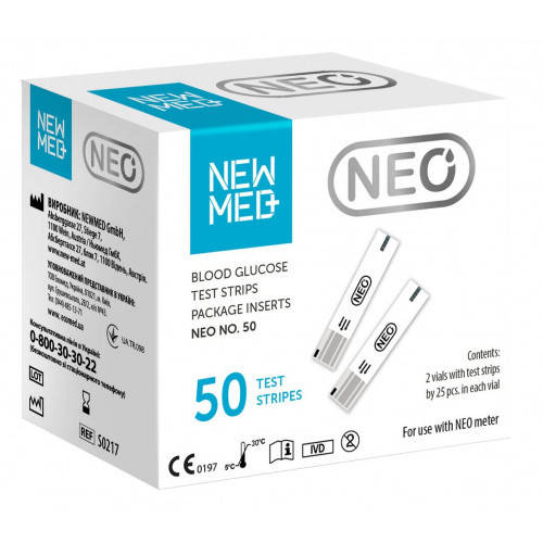 Тест-полоски NewMed Neo 50 шт. в 2 флаконах по 25 шт. для определения глюкозы в крови глюкометром нью мед нео
Тест-полоски NewMed Neo 50 шт. в 2 флаконах по 25 шт. для определения глюкозы в крови глюкометром нью мед нео