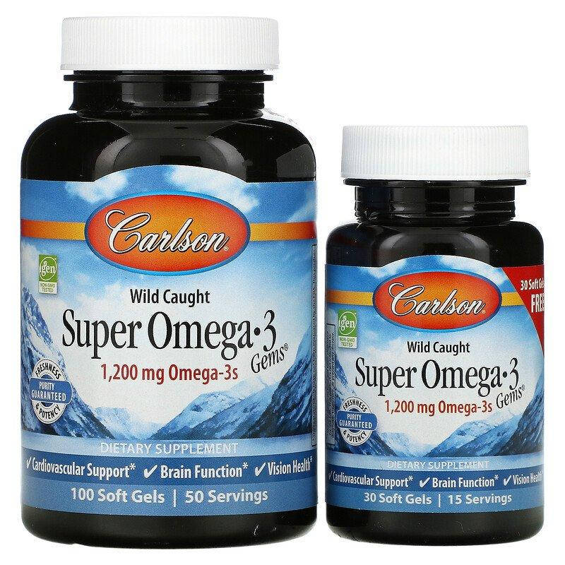 Carlson Labs, Super Omega-3 Gems, высокоэффективная омега-3 из морской рыбы, 600 мг, 100 плюс 30 капсул
Carlson Labs, Super Omega-3 Gems, высокоэффективная омега-3 из морской рыбы, 600 мг, 100 плюс 30 капсул