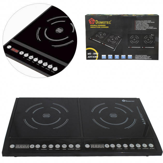 Индукционная настольная стеклокерамическая плита Domotec MS-5862 2000*2 Вт Черная
Индукционная настольная стеклокерамическая плита Domotec MS-5862 2000*2 Вт Черная