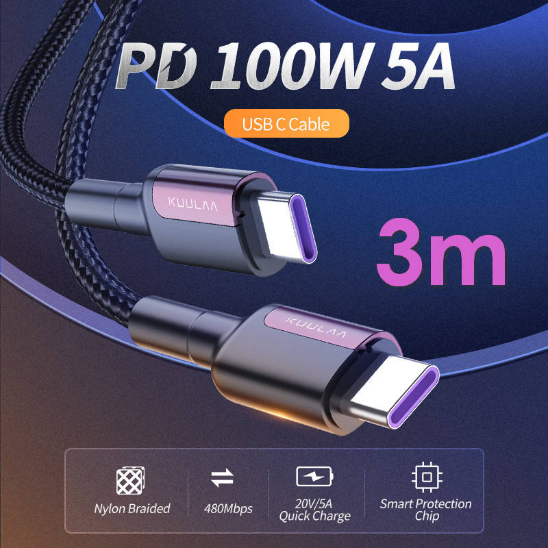 Кабель USB Type-C to Type-C (3 м) PD 100W + QC 4.0 провод для быстрой зарядки смартфона ноутбука KUULAA, Черный
Кабель USB Type-C to Type-C (3 м) PD 100W + QC 4.0 провод для быстрой зарядки смартфона ноутбука KUULAA, Черный