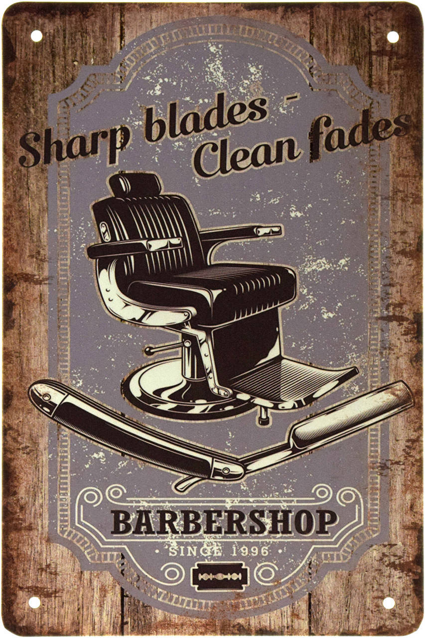 Металлическая табличка "Барбершоп (Острые Лезвия - Чистые Фейды) / Barber Shop (Sharp Blades - Clean Fades)"
Металлическая табличка "Барбершоп (Острые Лезвия - Чистые Фейды) / Barber Shop (Sharp Blades - Clean Fades)"