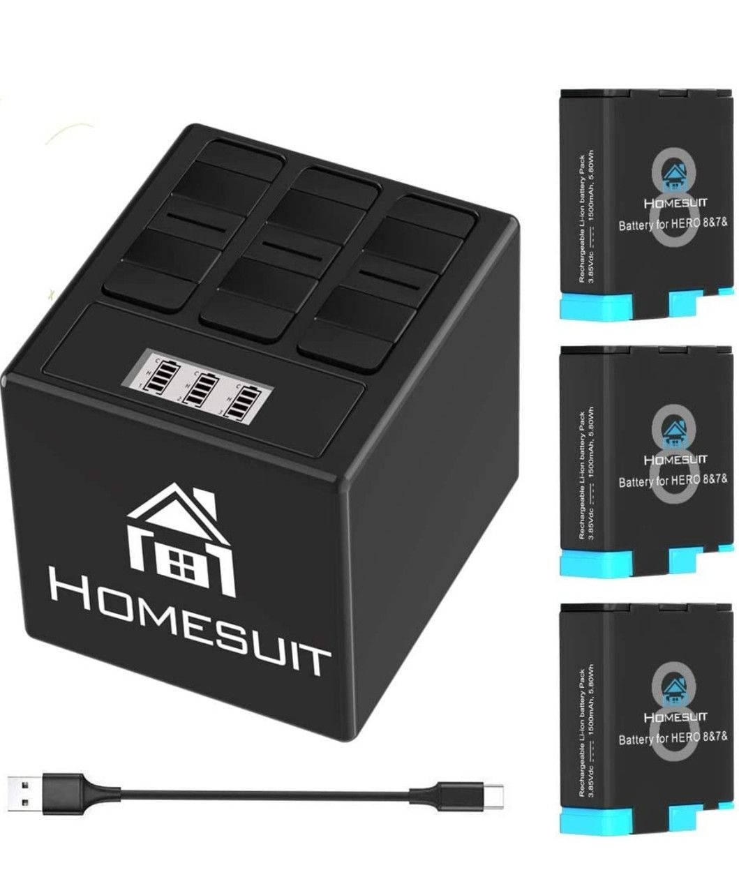 Сменные батареи Homesuit Hero 8/7/6/5 (3 шт.) и 3-канальное зарядное устройство USB с ЖК-дисплеем, Черный
Сменные батареи Homesuit Hero 8/7/6/5 (3 шт.) и 3-канальное зарядное устройство USB с ЖК-дисплеем, Черный