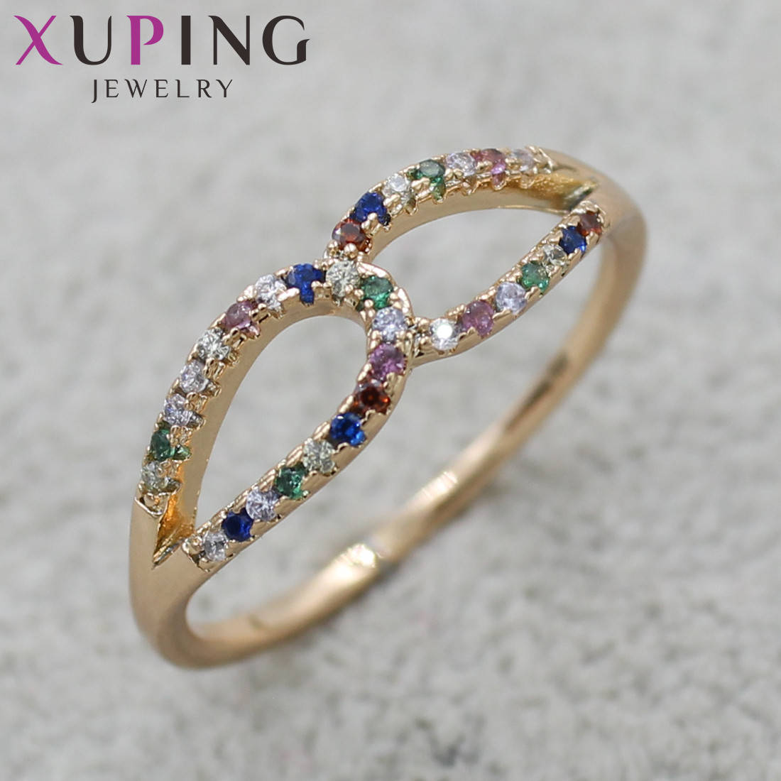 Кольцо золотистого цвета тонкое Xuping Jewelry восьмёрочка с разноцветными стразами медицинское золото 18K
Кольцо золотистого цвета тонкое Xuping Jewelry восьмёрочка с разноцветными стразами медицинское золото 18K