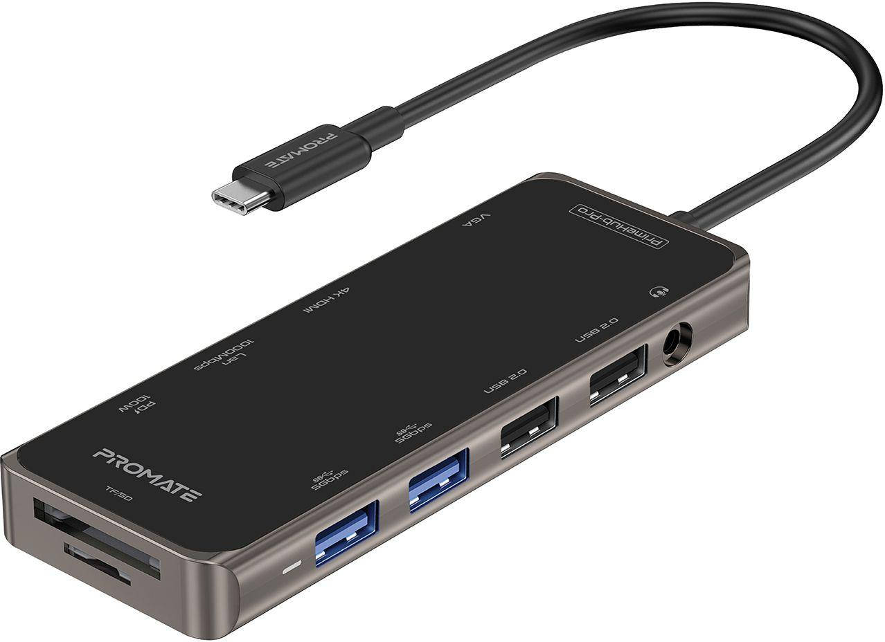 USB-C хаб 11-в-1 Promate PrimeHub-Pro USB-C PD/HDMI/VGA/2xUSB 3.0/2xUSB 2.0/RJ45/SD/MicroSD/AUX 3.5 мм Grey
USB-C хаб 11-в-1 Promate PrimeHub-Pro USB-C PD/HDMI/VGA/2xUSB 3.0/2xUSB 2.0/RJ45/SD/MicroSD/AUX 3.5 мм Grey