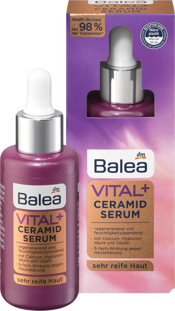 Balea Vital+ Ceramid Serum Омолаживающая сыворотка для лица с кальцием и соевым маслом для зрелой кожи 30 мл
Balea Vital+ Ceramid Serum Омолаживающая сыворотка для лица с кальцием и соевым маслом для зрелой кожи 30 мл