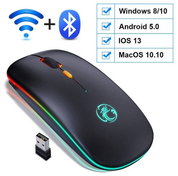 Мышь беспроводная E1300 2в1 Bluetooth+USB с подсветкой Черная. Бесшумная мышка для ноутбука/планшета/ПК, Черный
Мышь беспроводная E1300 2в1 Bluetooth+USB с подсветкой Черная. Бесшумная мышка для ноутбука/планшета/ПК, Черный