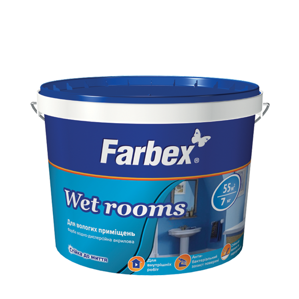Латексная краска для влажных помещений ТМ "Farbex" Wet Rooms - 7,0 кг., Белый
Латексная краска для влажных помещений ТМ "Farbex" Wet Rooms - 7,0 кг., Белый