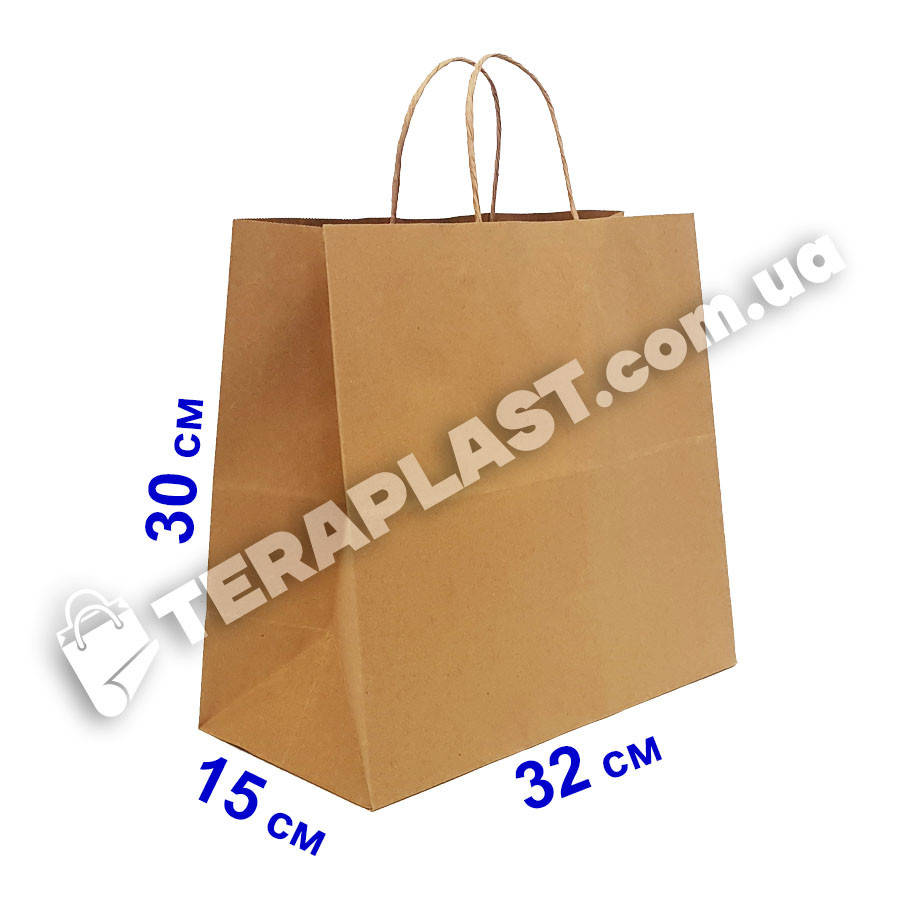 Бумажные крафт-пакеты бурые с ручками 320х150х300, плотность 100 г/м2