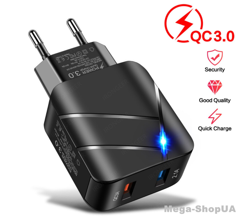 Сетевое зарядное устройство для быстрой зарядки 2 port USB QC3.0 зарядный блок зарядка для телефона смартфона, Черный
Сетевое зарядное устройство для быстрой зарядки 2 port USB QC3.0 зарядный блок зарядка для телефона смартфона, Черный