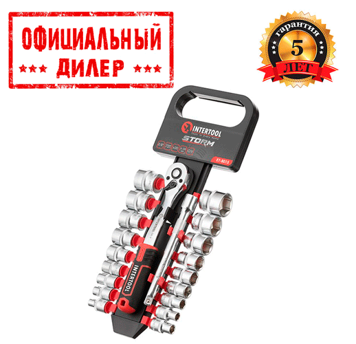 Набор головок на планке с трещоточной рукояткой STORM INTERTOOL ET-8015 (3/8" 6-24 мм.,20ед., Cr-V)
Набор головок на планке с трещоточной рукояткой STORM INTERTOOL ET-8015 (3/8" 6-24 мм.,20ед., Cr-V)
