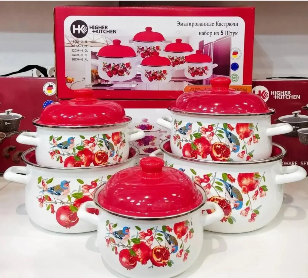 Набор эмалированных кастрюль высокого качества для дома Higher Kitchen НК-309 5 штук Набор кастрюль, Разные цвета
Набор эмалированных кастрюль высокого качества для дома Higher Kitchen НК-309 5 штук Набор кастрюль, Разные цвета