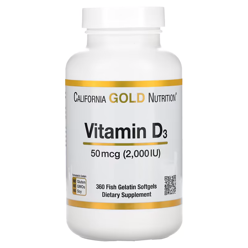 Витамин D3, 50 мкг (2000 МЕ), California Gold Nutrition, 360 капсул из рыбьего желатина (США)
Витамин D3, 50 мкг (2000 МЕ), California Gold Nutrition, 360 капсул из рыбьего желатина (США)
