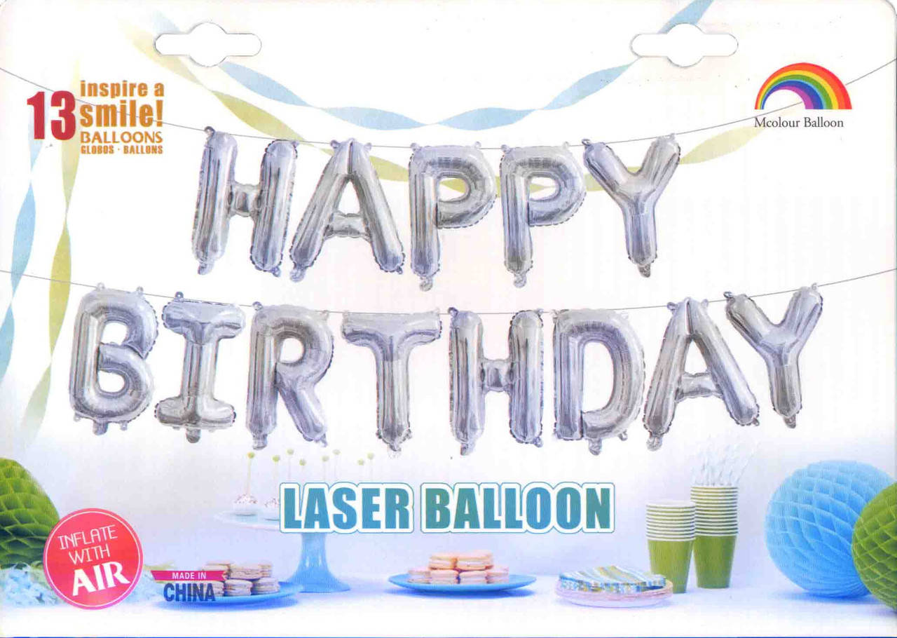 Фольгований напис "Happy Birthday" Голографія. Колір:Срiбло. Розмір:16 "(40см.), Серебристый
Фольгований напис "Happy Birthday" Голографія. Колір:Срiбло. Розмір:16 "(40см.), Серебристый