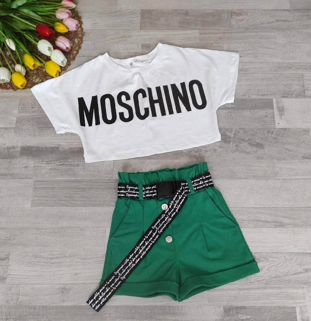 Костюм на девочку топ и шорты с поясом р.134-158, Зелёный