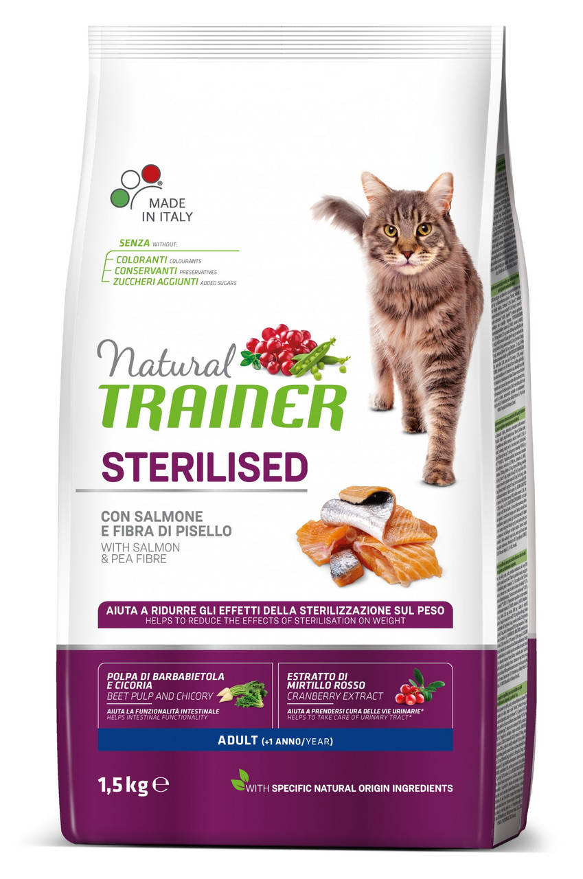 Сухой корм для стерилизованных котов всех пород Trainer Natural Super Premium с лососем 1,5 кг
Сухой корм для стерилизованных котов всех пород Trainer Natural Super Premium с лососем 1,5 кг
