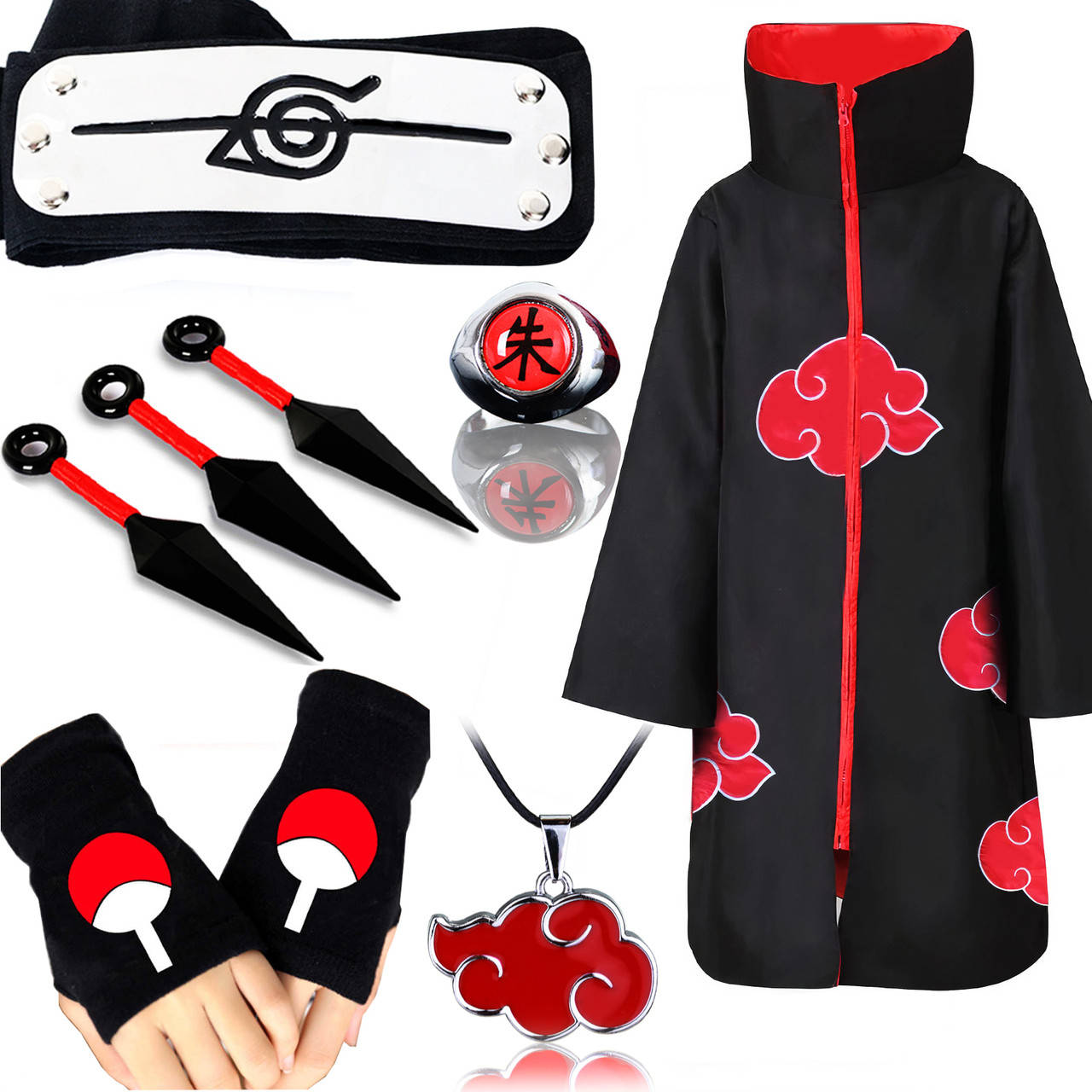 Набор Итачи Учихи (Акацуки) из аниме Наруто Naruto: Плащ Акацуки + Повязка + Кольцо + Перчатки + Кунаи + Кулон
Набор Итачи Учихи (Акацуки) из аниме Наруто Naruto: Плащ Акацуки + Повязка + Кольцо + Перчатки + Кунаи + Кулон